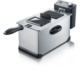 SEVERIN FR2431 Friteuse électrique 3L 2000W, thermostat réglable jusqu'à 190°C, inox brossé, cuve amovible et sécurité automatique