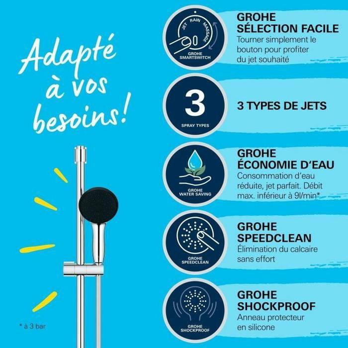 GROHE Vitalio Start 110 Ensemble de douche 3 jets, barre 90cm, Chromé