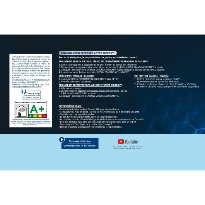 Ripolin Sous-couche acrylique anti-humidité mate blanche 2,5 L pour murs intérieurs - Rendu 25 m²