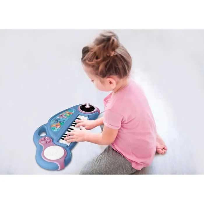 Lexibook Piano Électronique pour Enfants avec Microphone et Effets Lumineux Stitch, 4 Instruments, 22 Mélodies, Platine et Bouton Batterie