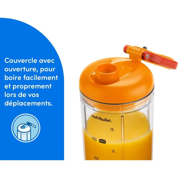Nutribullet NBP013OR Blender Portable Flex - Capacité 590 ml, Mélangeur avec Lames Détachables, Indicateur de Batterie LED, Design Élégant - Orange
