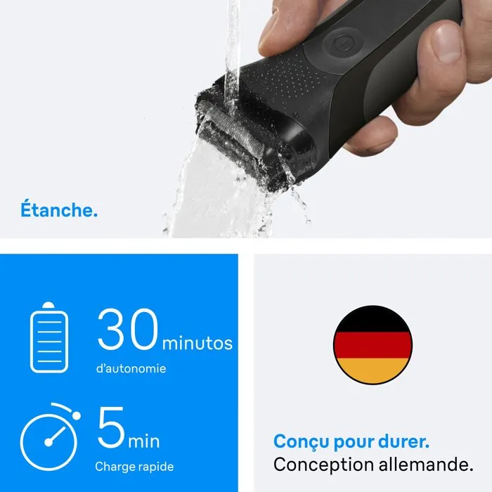 Braun Series 3 - Rasoir électrique pour homme - Noir - Autonomie 30 min - Charge rapide 5 min - Tondeuse incluse - Utilisable sous la douche