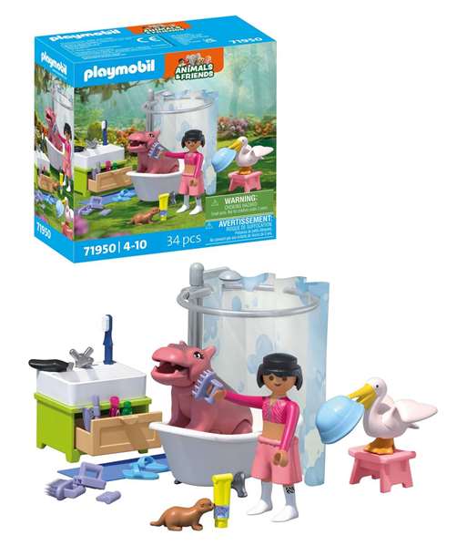 Playmobil - Set de bain pour animaux - Figurines avec baignoire, lavabo, hippopotame, pélican, loutre et accessoires - Jouet éducatif - À partir de 3 ans Playmobil - Set de bain pour animaux - Figurines avec baignoire, lavabo, hippopotame, pélican, loutre et accessoires - Jouet éducatif - À partir de 3 ans