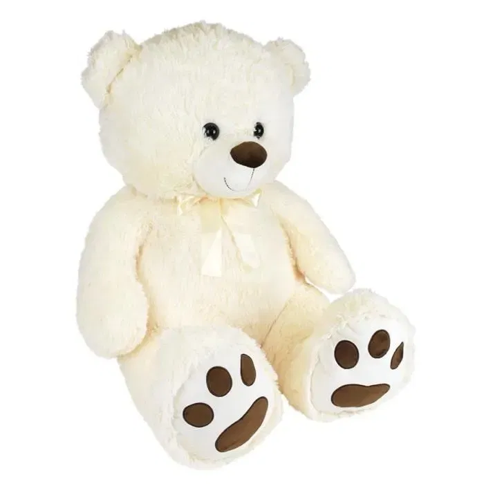 Jemini Ours en Peluche Crème avec Noeud - Grand Ours Doux d'environ 100 cm