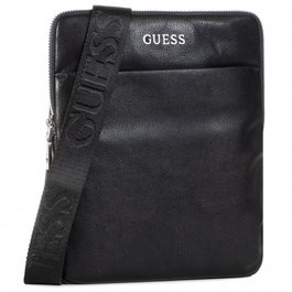 Guess Scala - Sac bandoulière en textile à fermeture éclair, plat, pour hommes, Noir
