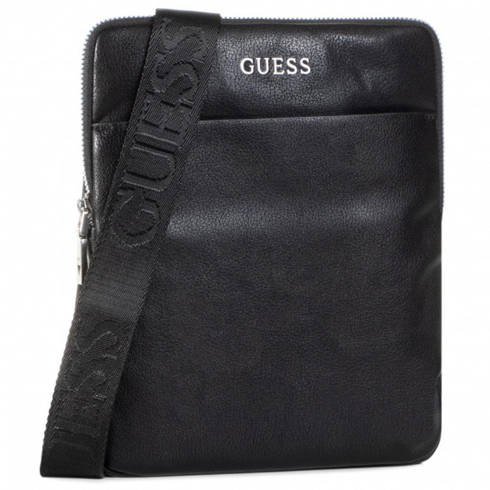 Guess Scala - Sac bandoulière en textile à fermeture éclair, plat, pour hommes, Noir Guess Scala - Sac bandoulière en textile à fermeture éclair, plat, pour hommes, Noir