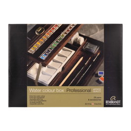 Rembrandt Set d'aquarelles Professional en boîte en bois avec 28 pastilles et accessoires