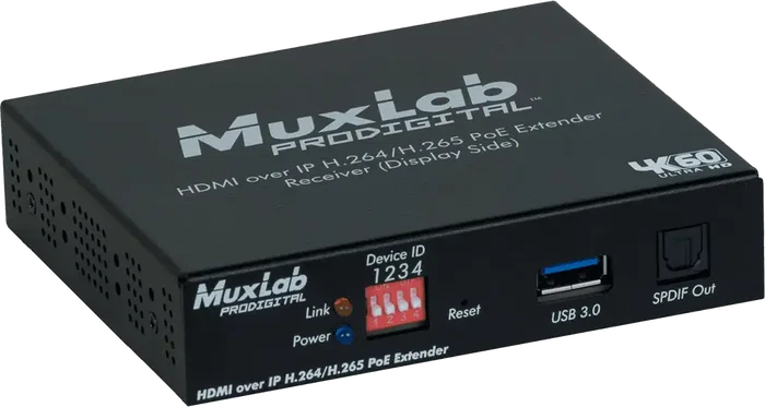 Muxlab Récepteur HDMI H.264/H.265 PoE Extension Signal HDMI sur IP