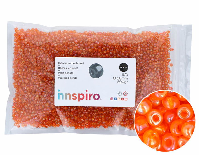 Innspiro Rocaille en verre ronde aurora boreale orange 3,8 mm 500g Innspiro Rocaille en verre ronde aurora boreale orange 3,8 mm 500g