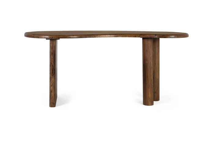 GINER Y COLOMER - Bureau en teck massif style rustique avec plateau large et structure asymétrique, finition noyer GINER Y COLOMER - Bureau en teck massif style rustique avec plateau large et structure asymétrique, finition noyer