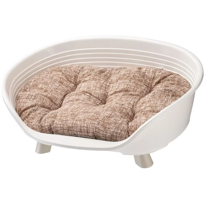 Ferplast - Panier corbeille coussin relax blanc pour chat et chien, Taille L 73 x 55 x 27 cm, avec appui-tête et coussin