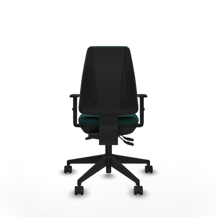 Chaise Elche Asynchrone Cuir écologique Vert foncé Base pyramidale noire Accoudoir 1D Sans appui-tête Roulettes 65mm nylon Chaise Elche Asynchrone Cuir écologique Vert foncé Base pyramidale noire Accoudoir 1D Sans appui-tête Roulettes 65mm nylon
