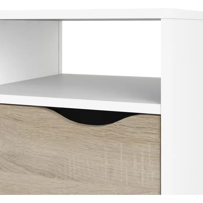 ARO - Meuble TV 4 niches 2 tiroirs avec glissières métalliques - Blanc et chêne Sonoma - 117,2 x 39,1 x 57,4 cm - Capacité 26 kg
