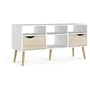 ARO - Meuble TV 4 niches 2 tiroirs avec glissières métalliques - Blanc et chêne Sonoma - 117,2 x 39,1 x 57,4 cm - Capacité 26 kg