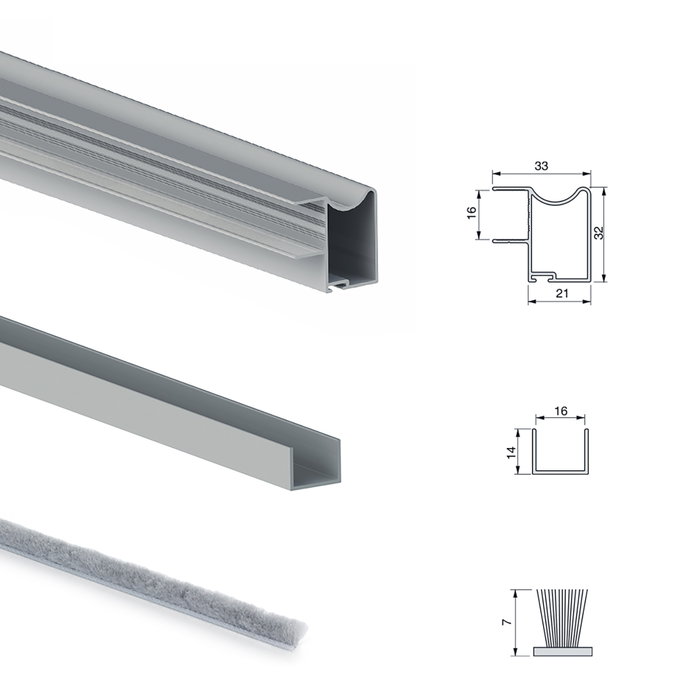 Emuca Kit de ferrures pour Placard 81 2 coulissants et fermeture souple, profilé Wave, épaisseur 16mm, panneaux non inclus, Anodisé mat