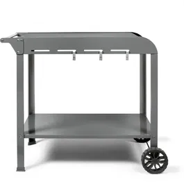 Livoo Desserte GS168G pour Plancha - Structure Acier, 2 Roues Crantées, Plateaux 70 x 50 cm et 79 x 49 cm, Panier de Rangement Inclus