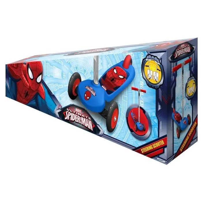 Stamp Disney Marvel Spiderman Trottinette 3 Roues Steering Twist, Direction par Inclinaison, Plateau Antidérapant, Roulements ABEC 5, Frein Arrière - Garçon 2 Ans et Plus