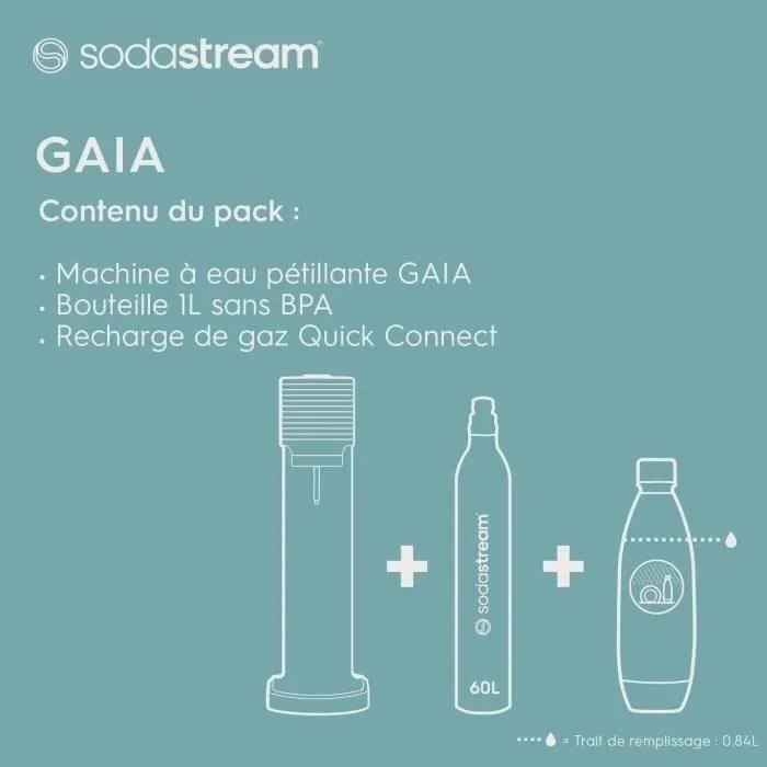 Sodastream Machine à eau pétillante Gaia 1017911770 Noir - Système de gazéification à domicile