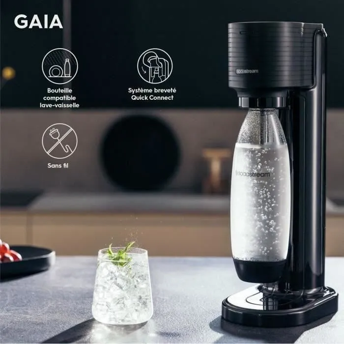 Sodastream Machine à eau pétillante Gaia 1017911770 Noir - Système de gazéification à domicile