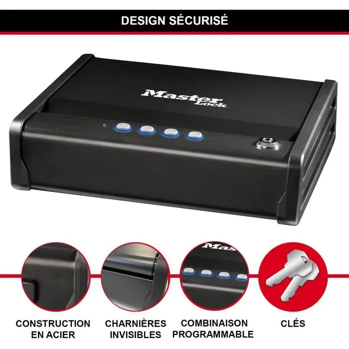 Masterlock Coffre-fort Compact 2,3L avec Clé et Code Électronique Masterlock Coffre-fort Compact 2,3L avec Clé et Code Électronique