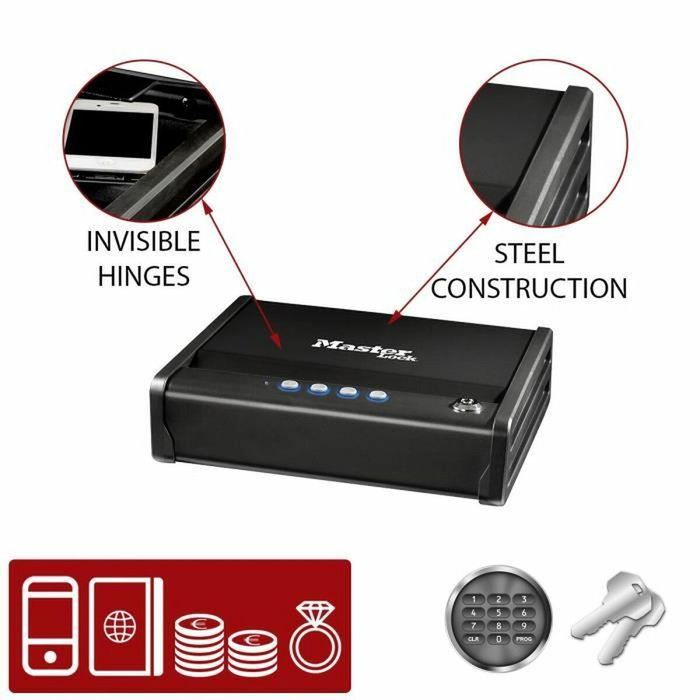 Masterlock Coffre-fort Compact 2,3L avec Clé et Code Électronique Masterlock Coffre-fort Compact 2,3L avec Clé et Code Électronique