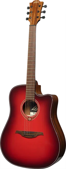 LAG Guitare Acoustique Dreadnought A/E Cutaway - Édition Limitée Red Burst