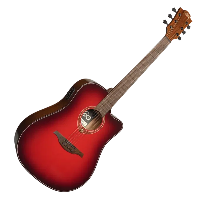 LAG Guitare Acoustique Dreadnought A/E Cutaway - Édition Limitée Red Burst