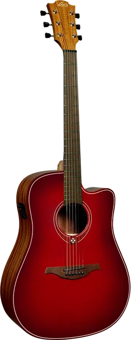 LAG Guitare Acoustique Dreadnought A/E Cutaway - Édition Limitée Red Burst