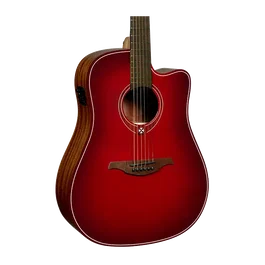 LAG Guitare Acoustique Dreadnought A/E Cutaway - Édition Limitée Red Burst