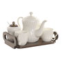 Ensemble de tasses à café Home ESPRIT Blanc Brun foncé Bambou Porcelaine 240 ml 6 Pièces