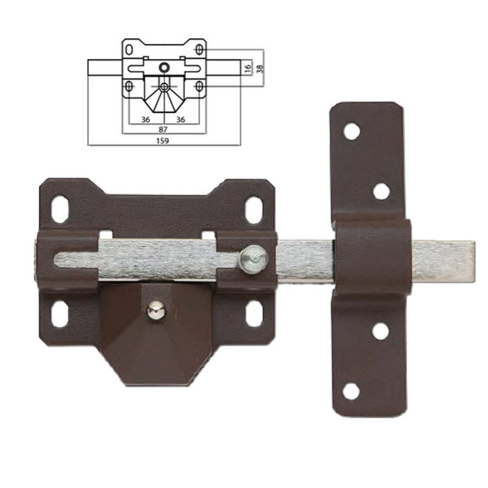 Verrou modèle B3 peint avec clé extérieure et bouton intérieur 85 mm Verrou modèle B3 peint avec clé extérieure et bouton intérieur 85 mm