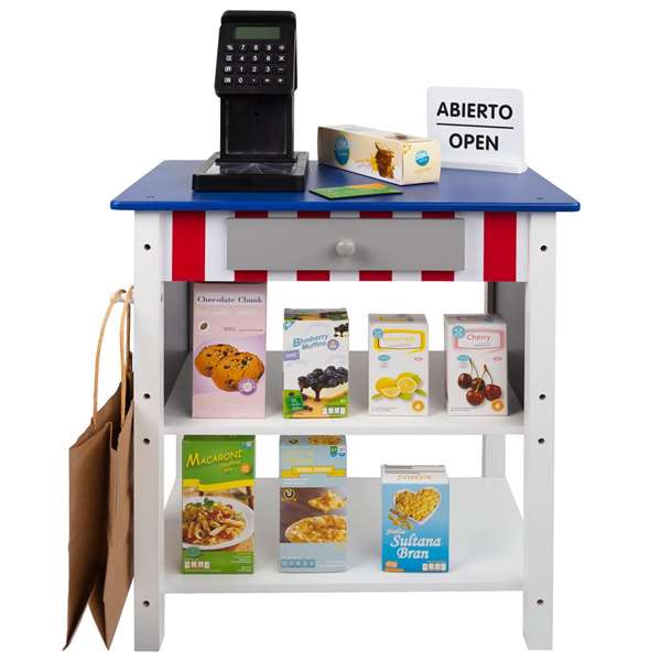 Color Baby Supermarché en Bois Woomax avec 25 Accessoires et Caisse Enregistreuse Électrique - 48x30x70 cm Color Baby Supermarché en Bois Woomax avec 25 Accessoires et Caisse Enregistreuse Électrique - 48x30x70 cm