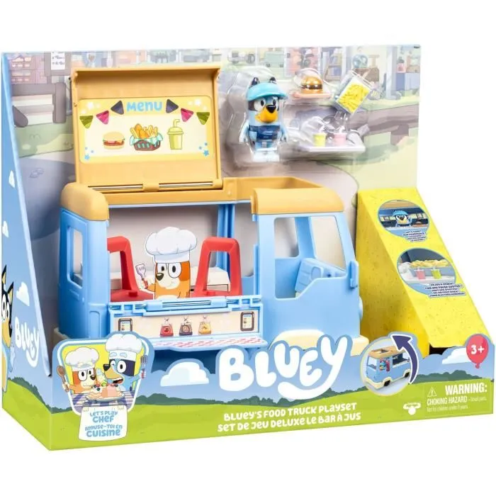 Bluey Foodtruck - Véhicule Jouet Cuisine avec Figurine Bluey, 4 Accessoires et Autocollants - Jeu d'Imitation pour Enfants dès 3 Ans