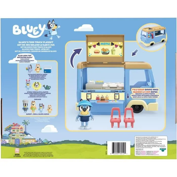 Bluey Foodtruck - Véhicule Jouet Cuisine avec Figurine Bluey, 4 Accessoires et Autocollants - Jeu d'Imitation pour Enfants dès 3 Ans Bluey Foodtruck - Véhicule Jouet Cuisine avec Figurine Bluey, 4 Accessoires et Autocollants - Jeu d'Imitation pour Enfants dès 3 Ans