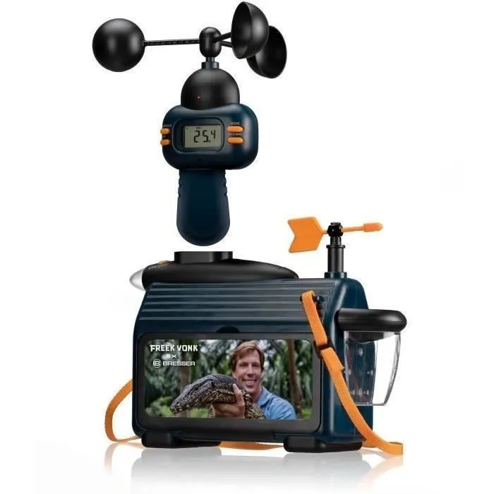 Bresser - Station météo extérieure FREEK VONK pour enfants (dès 8 ans) - Mesure température, pluie, vitesse du vent avec écran LCD et lumière clignotante