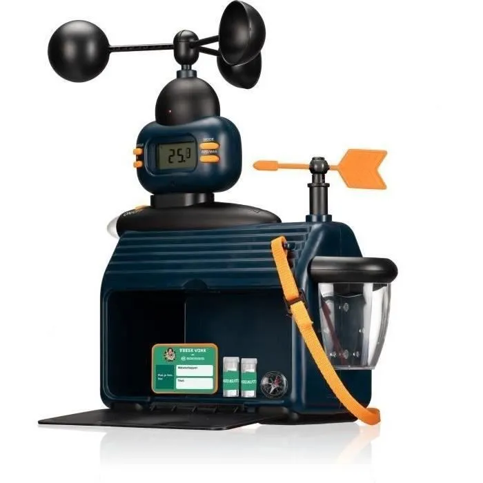 Bresser - Station météo extérieure FREEK VONK pour enfants (dès 8 ans) - Mesure température, pluie, vitesse du vent avec écran LCD et lumière clignotante