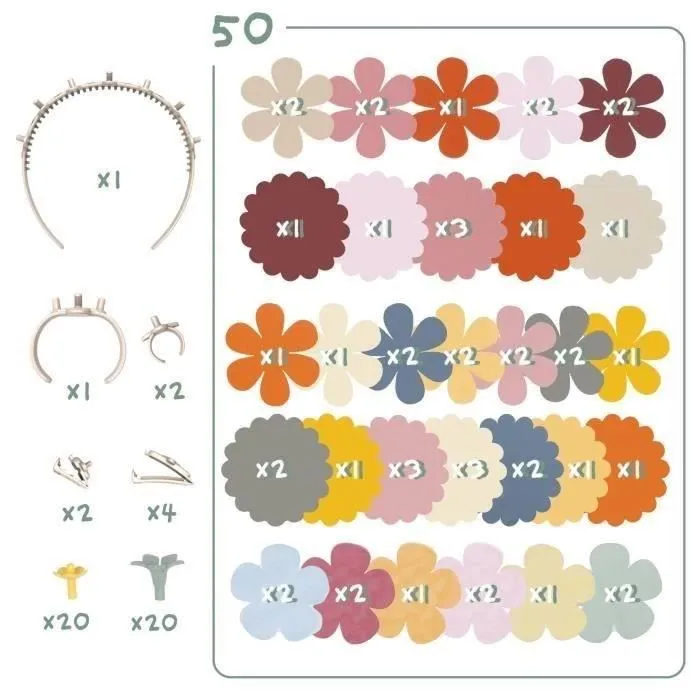 Smoby - Recharge Créa Bijoux Fleurs - 50 Pétales, Pistils, Pédoncules - Pour Bracelets, Bagues, Serre-Tête, Pinces à Cheveux - Dès 3 Ans - Made in France