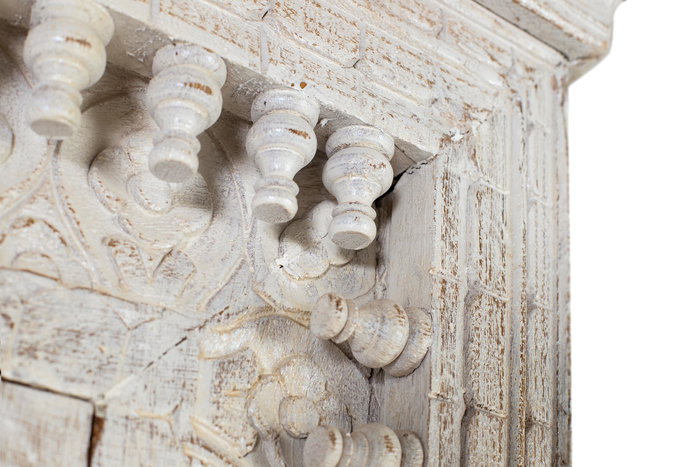 GINER Y COLOMER Meuble Armoire en Bois de Manguier Massif, Finition Blanc Décapé, Sculpté à la Main - Dimensions 190x110x40 cm