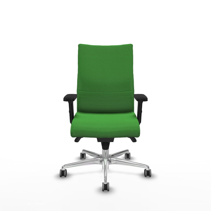 Chaise Albacete confidente Synchro 5 positions Tissu Vert Structure d' aluminium Accoudoir 2D Sans appui-tête Roulettes 65mm pour moquette