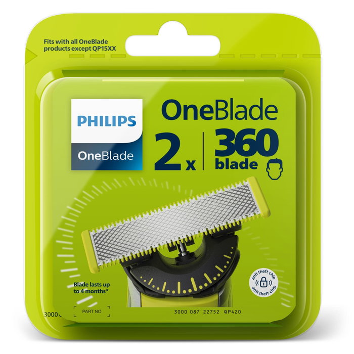 Philips OneBlade 360 QP420/50 Argent et jaune, Pack double