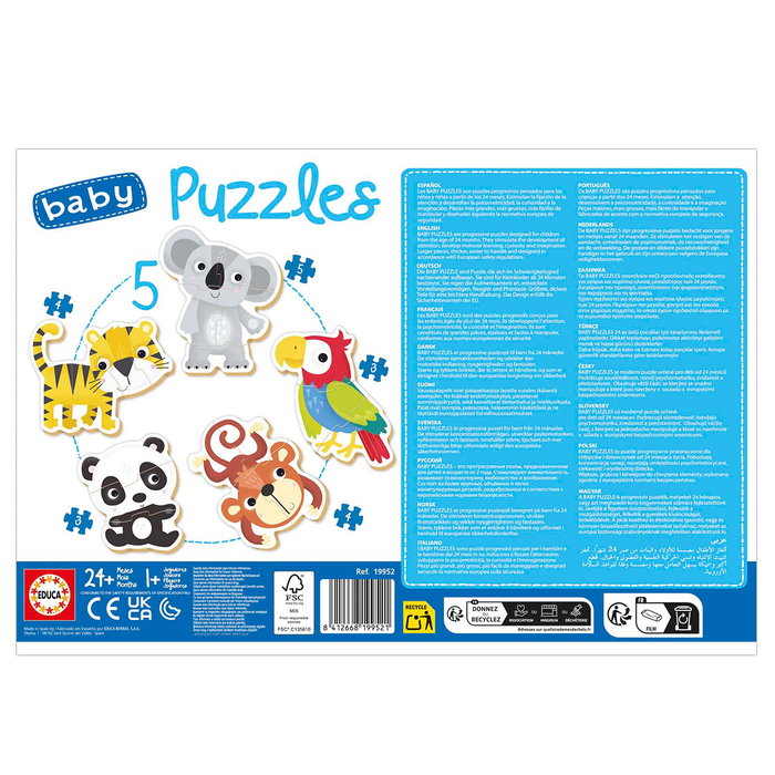 Educa Baby Puzzles Fauna Salvaje 19952 - Set de 5 Puzzles Évolutifs Animaux - Jeu Éducatif dès 2 Ans