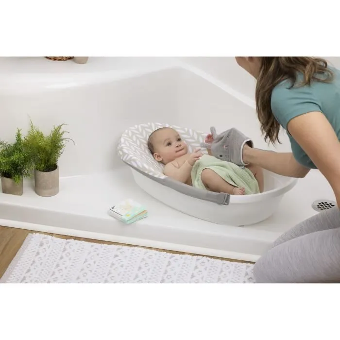 Ingenuity - Baignoire Bébé Sylvi - Baignoire 3 en 1 Evolutive avec Hamac Lavable, Gant de Toilette et Jouets de Bain - 0 à 6+ Mois