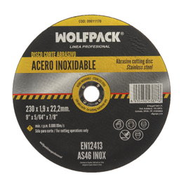 WOLFPACK LINEA PROFESIONAL Disco de coupe abrasif pour acier inoxydable 230x1,9x22,2 mm