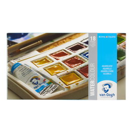 Van Gogh Étui plastique d'aquarelles avec 18 demi-pastilles et 2 tubes de 10 ml