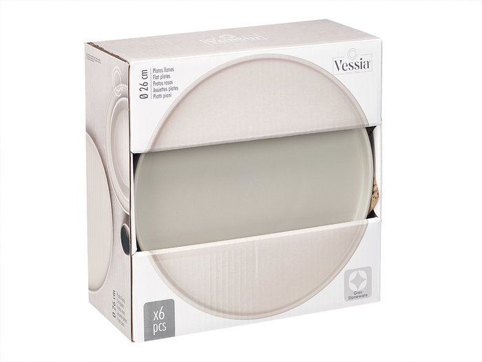 Vessia assiette plate ceramica 26 cm lisse gris (Set de 12)