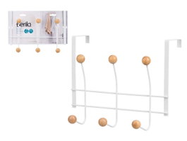 BERILO Perche 6 Crochets Métal Bambou Blanc et Bois 28x6.5x22 cm (Set de 24)