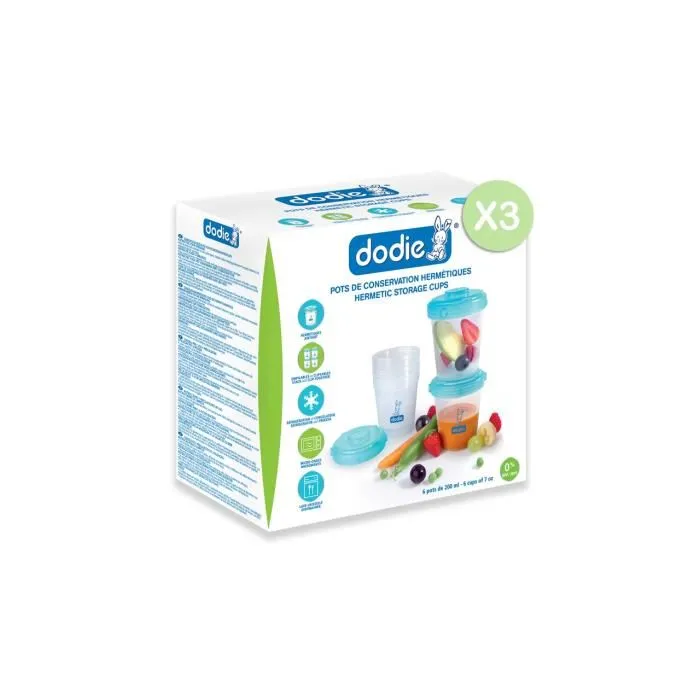 Dodie Lot de 18 pots de conservation pour bébé - Hermétiques et empilables pour réfrigérateur et congélateur