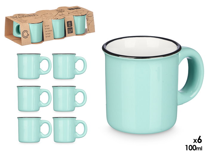 Vessia Set 6 Tasses Café Menthe 100 ml Porcelaine 28.8 x 7 x 12.8 cm (Set de 12) Vessia Set 6 Tasses Café Menthe 100 ml Porcelaine 28.8 x 7 x 12.8 cm (Set de 12)