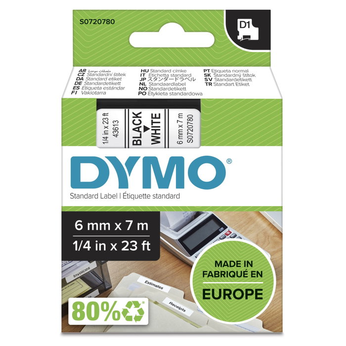 Dymo Ruban d'étiquetage D1 6 mm x 7 m Noir sur Blanc (S0720780) Dymo Ruban d'étiquetage D1 6 mm x 7 m Noir sur Blanc (S0720780)