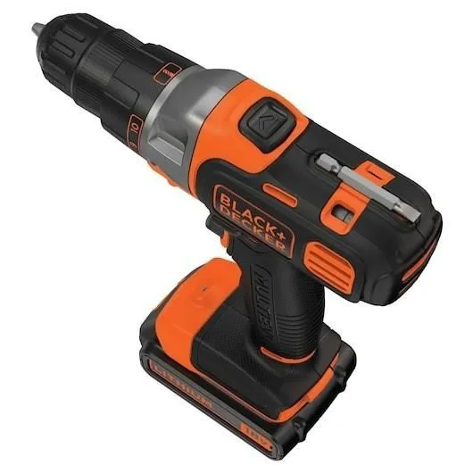 Black+Decker Perceuse visseuse sans fil 18V 2 batteries 1.5Ah chargeur mallette MT218KB-QW